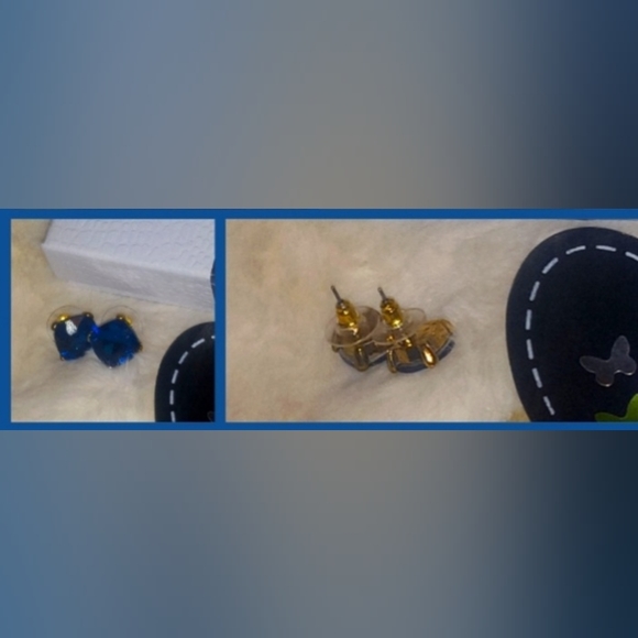 Vintage Gold 4 Prong Round Blue Sapphire Stud Earrings - Picture 3 of 5